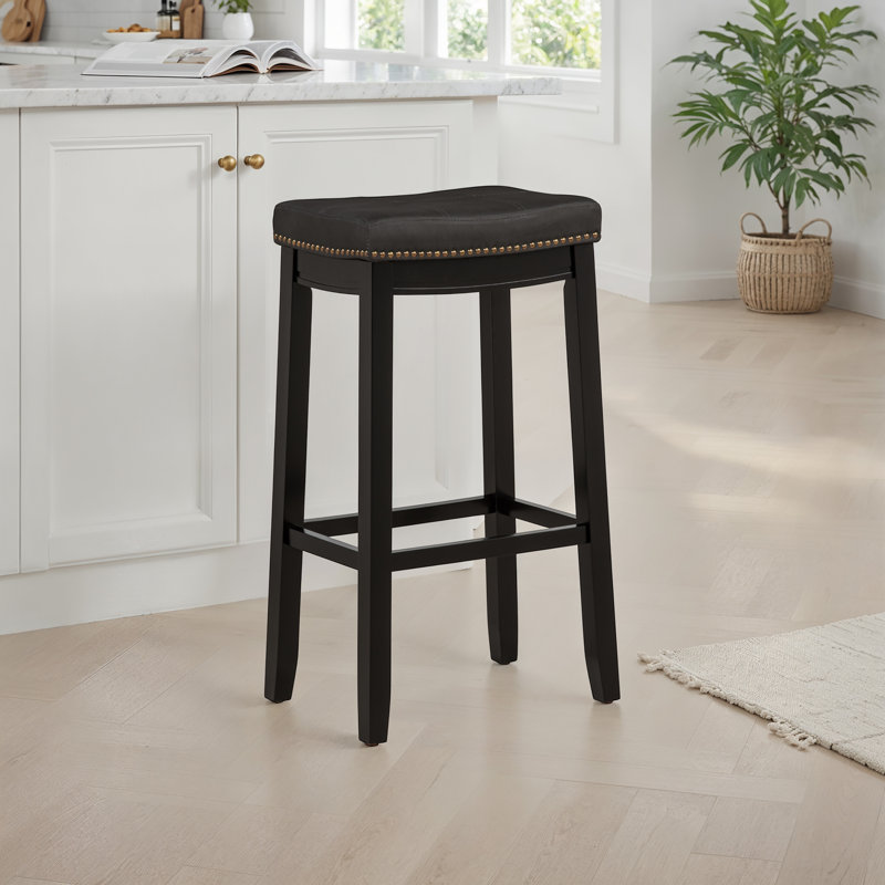 Bartonville Counter & Bar Solid Wood Backless Stool with Upholstered Seat, Bar Stool (32.25" Seat Height)