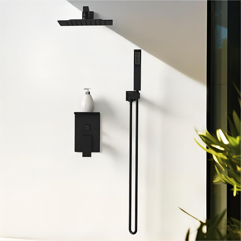 Système de douche avec support de rangement, Noir mat