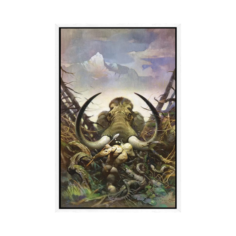 The Mammoth by Frank Frazetta - Painting on Canvas, White Framed, 101.6 cm H x 66.04 cm W