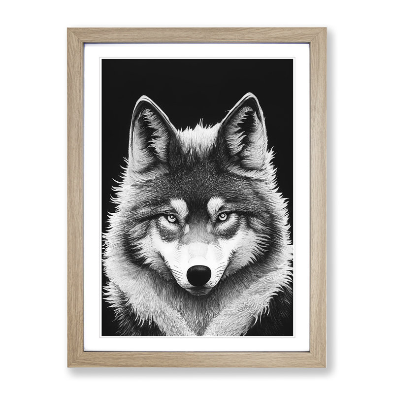 Monochrome Wolf No.4 - Framed Print, 64cm H x 46cm W, Oak