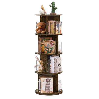 Jadeyn Rotating Bookshelf 4 Tier 360° Revolving Floor Standing Bookcase Corner Organizer Display