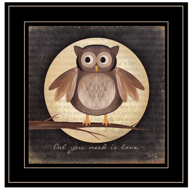 «Owl You Need is Love», art mural encadré pour le salon et la maison par Marla Rae