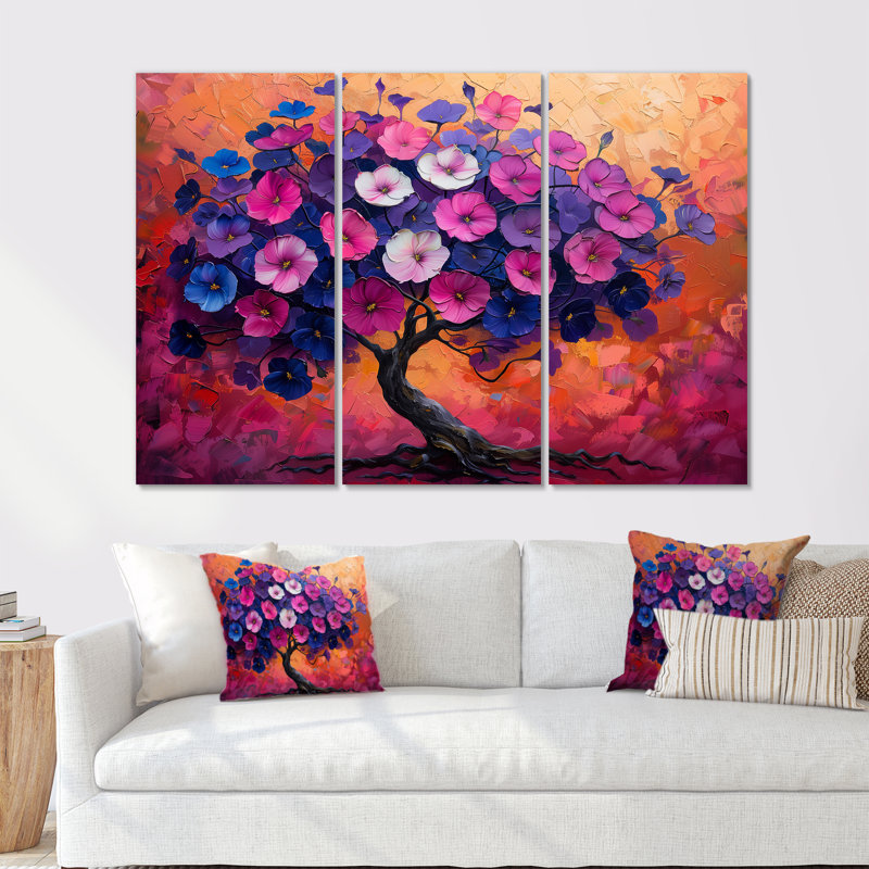 «Rose White Vibrant Morning Glory Tree II», ensemble de reproductions d'art mural, H 32 po x l 48 po x P 1 po