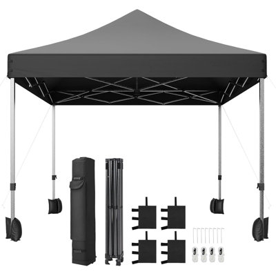 10x10 Pop Up Canopy Tent with Vent, Easy Set Up Tent, Instant Sun Shelter Canopy with Wheeled Bag, 4 Sandbags, 12 Stakes & 4 Ropes, for Parties, Beach, Outdoor