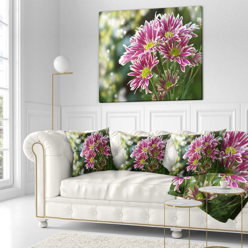 Coussin imprimé floral mauve, 16 po x 1 po, Coussin décoratif
