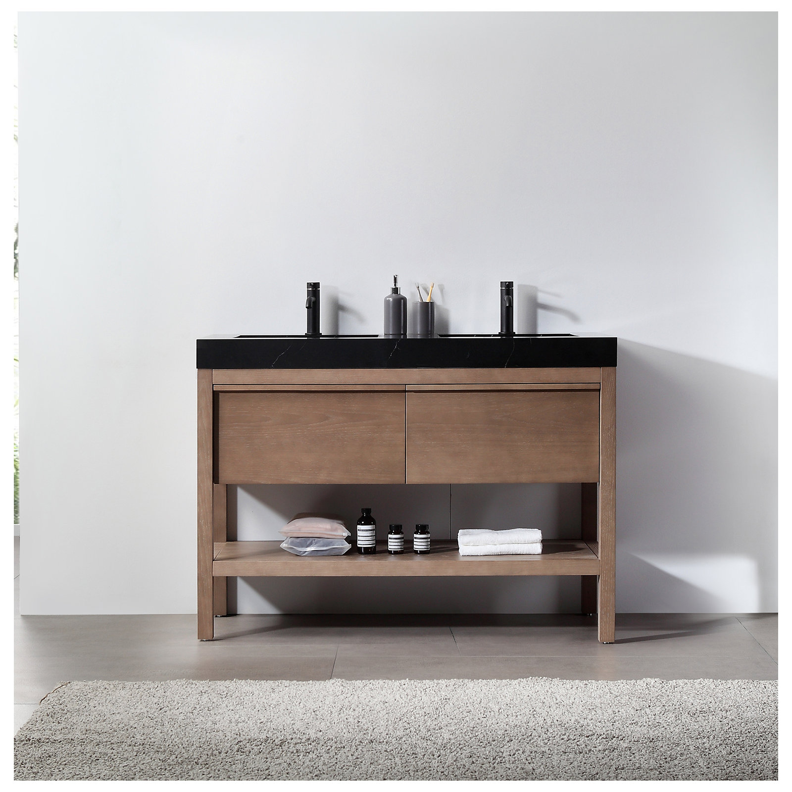 Ariane 47.54" Double Bathroom Vanity Set, Chestnut
