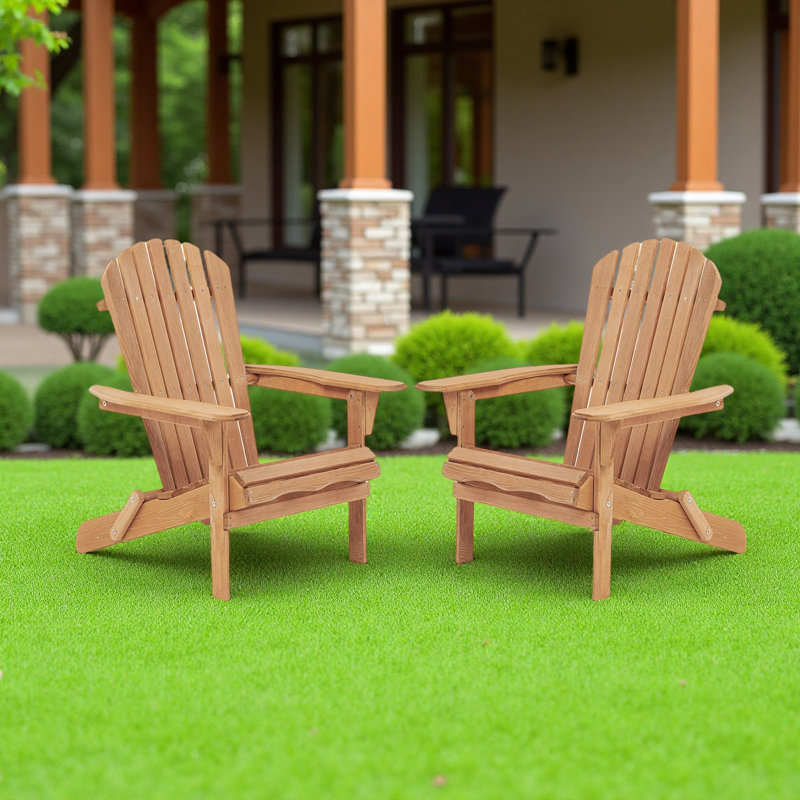 Ensemble de 2 chaises Adirondack en bois de pruche massif - Demi-chaises d'extérieur pliables pré-assemblées pour le jardin, la pelouse et la cour