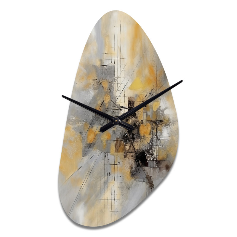 Jaune et gris au-delà de la toile I - horloge murale abstraite, peinture abstraite, Moyenne