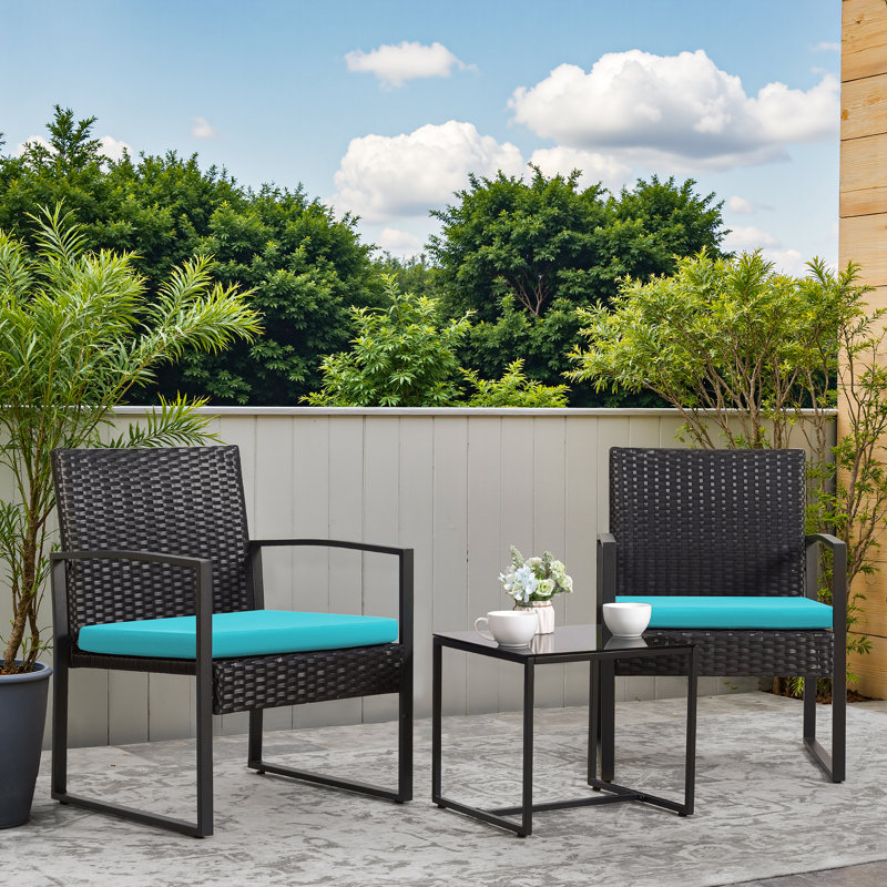 Moncure 2 - Person Patio Conversation Set with Cushions, Blue
