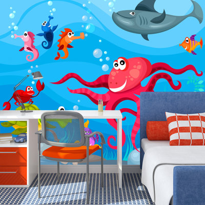 Fototapete Tintenfisch und Hai 193 cm x 250 cm