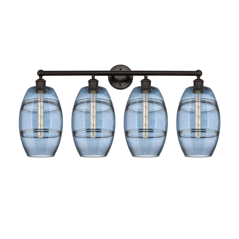 Éclairage pour meuble-lavabo à 4 lumières à intensité variable Dundrod, Bleu princesse, Bronze huilé