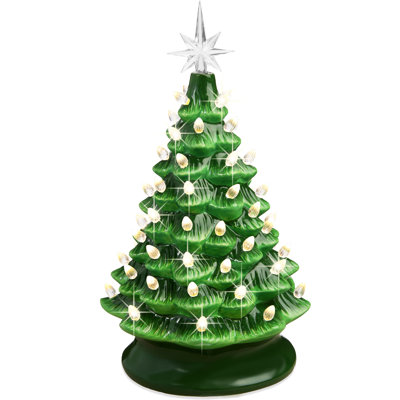 Arbre de Noël de table en céramique pré-éclairé avec lumières - 15 po