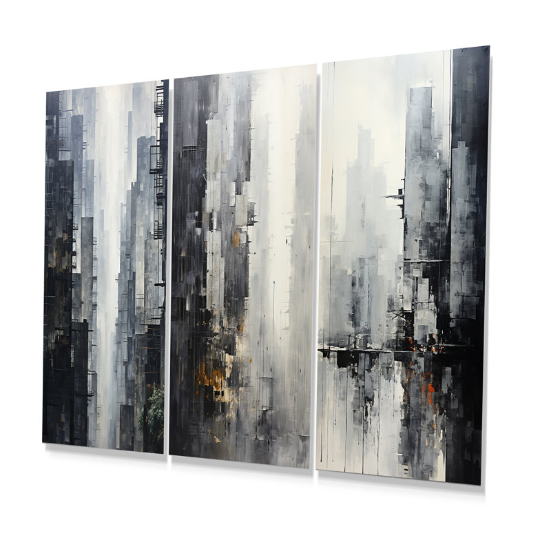 Horizon I - ensemble de 3 décorations murales en métal gris Skyline, H 28 po x l 36 po