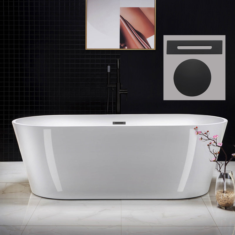 Cove 71'' x 32'' Soaking Acrylic Bathtub, White/Matte Black