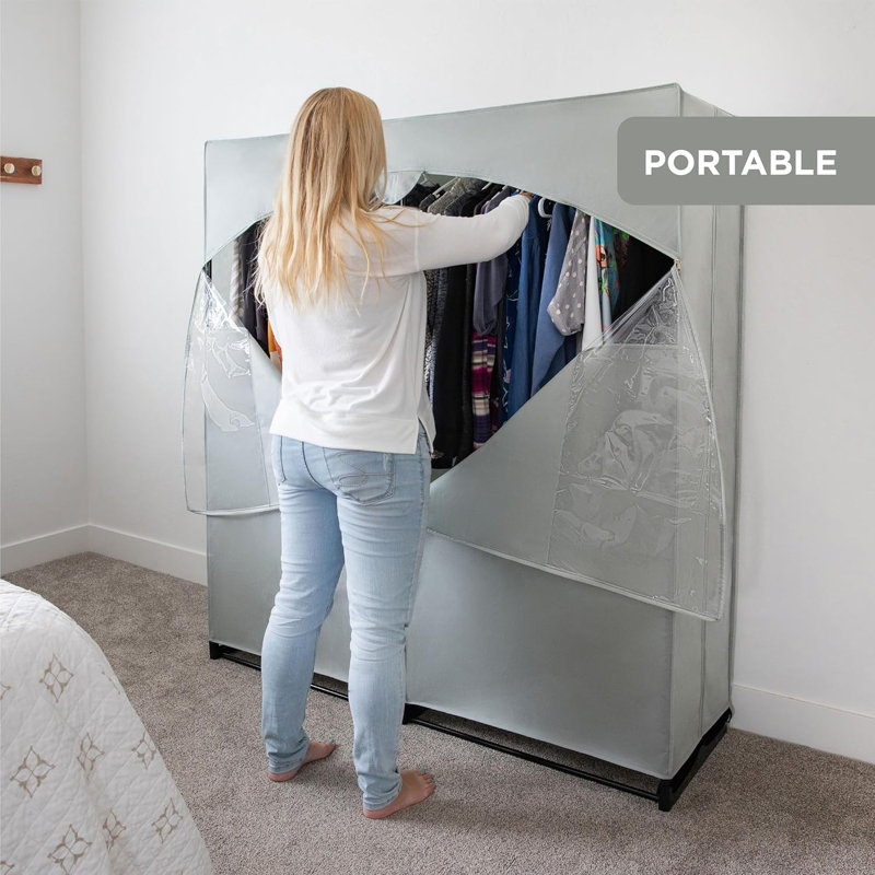 Garde-robe portable avec tringle en métal, Gris