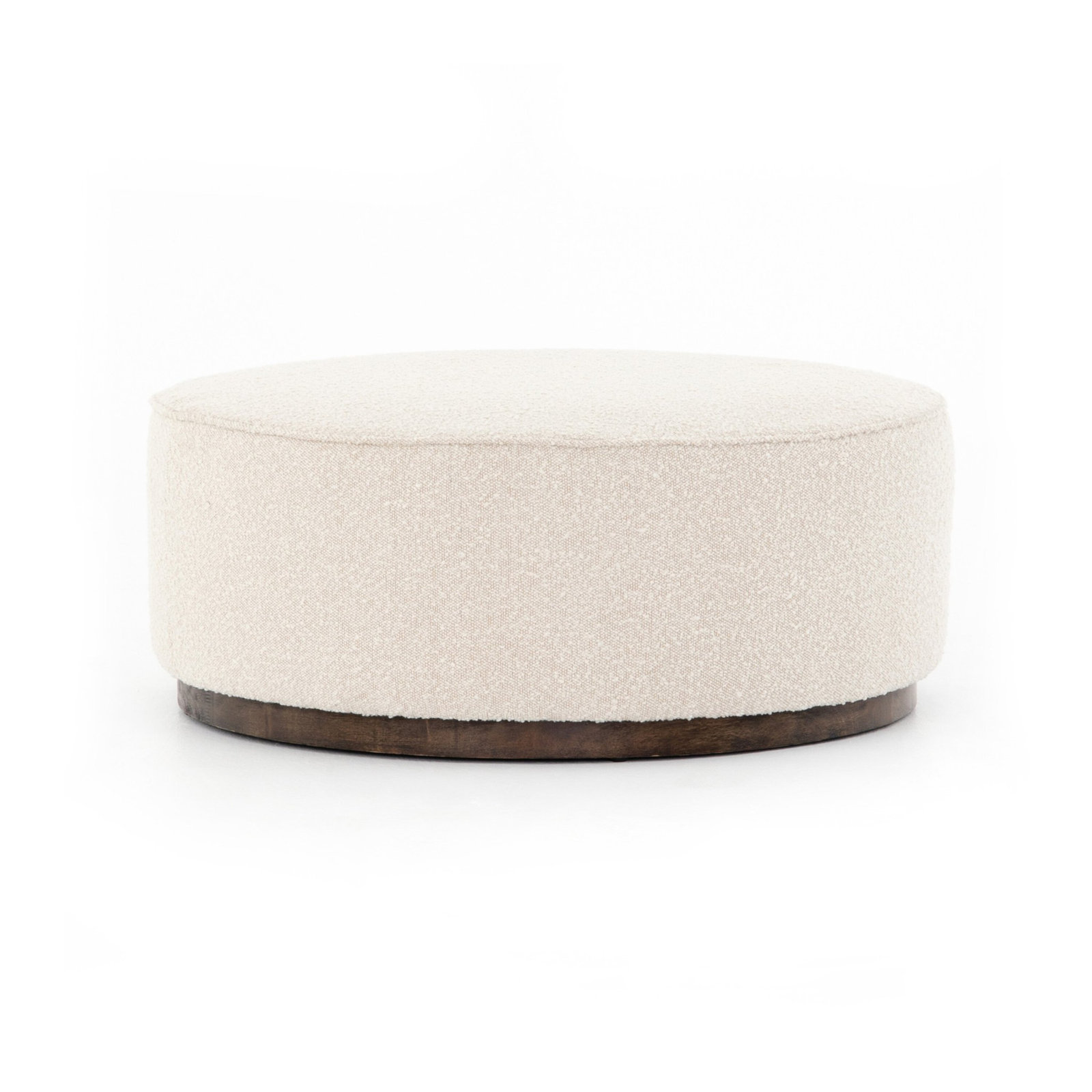 Rayna 36" Round Cocktail Ottoman, Knoll Natural Boucle, Distressed Natural
