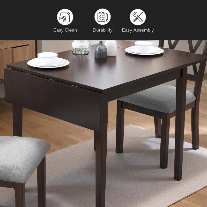 Table de salle à manger extensible de 29 à 45 po pour 4 personnes, table de cuisine pliante avec pieds en bois d'hévéa, table de salle à manger peu encombrante pour le salon, la cuisine, la salle à manger et les petits espaces