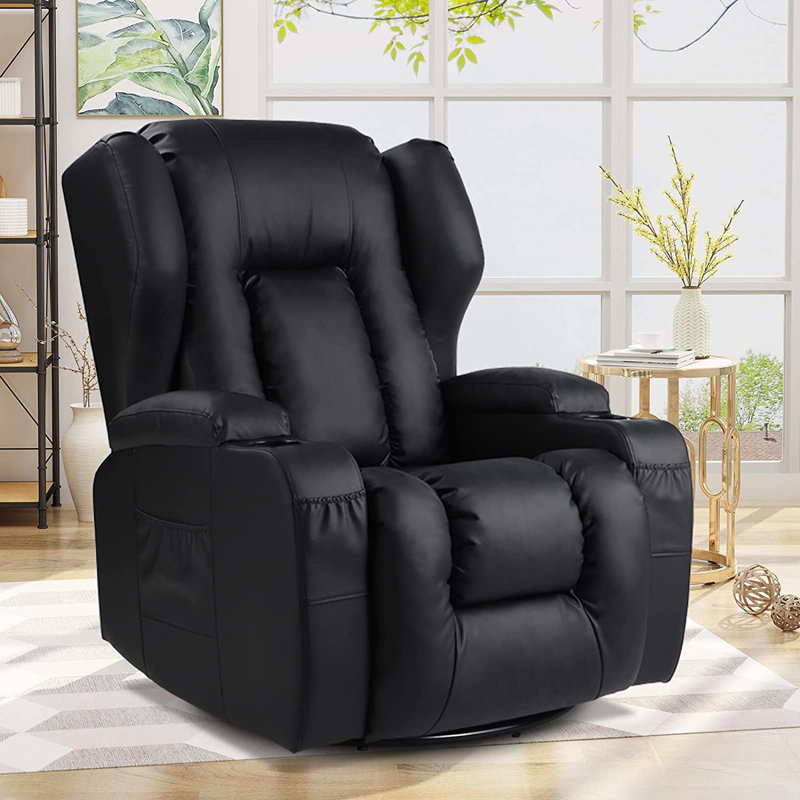 Fauteuil à bascule pivotant manuel inclinable avec porte-gobelets lombaires, Noir