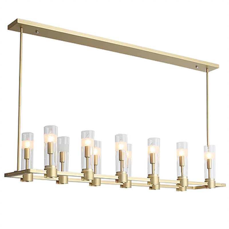 Lustre rectangulaire pour îlot de cuisine double ou simple Light Chamont, Argent antique, Givré