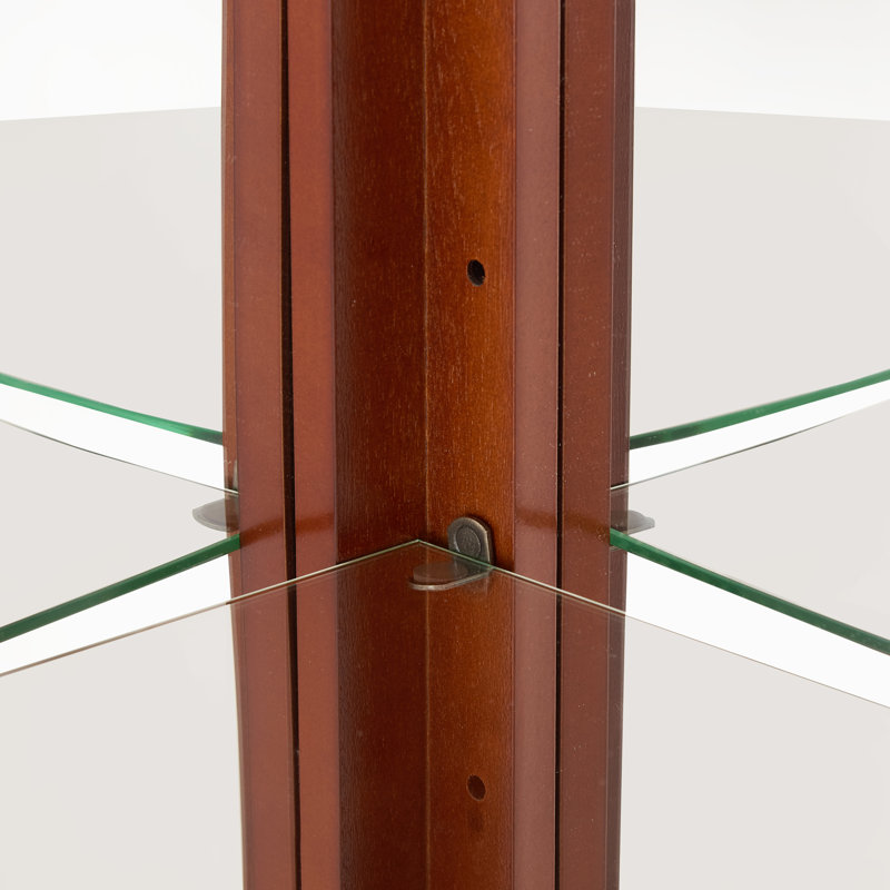Vitrine de coin en noyer avec 5 tablettes et éclairage à corrosion