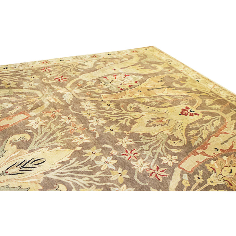 Hand Knotted Area Rug in Brown And Ivory