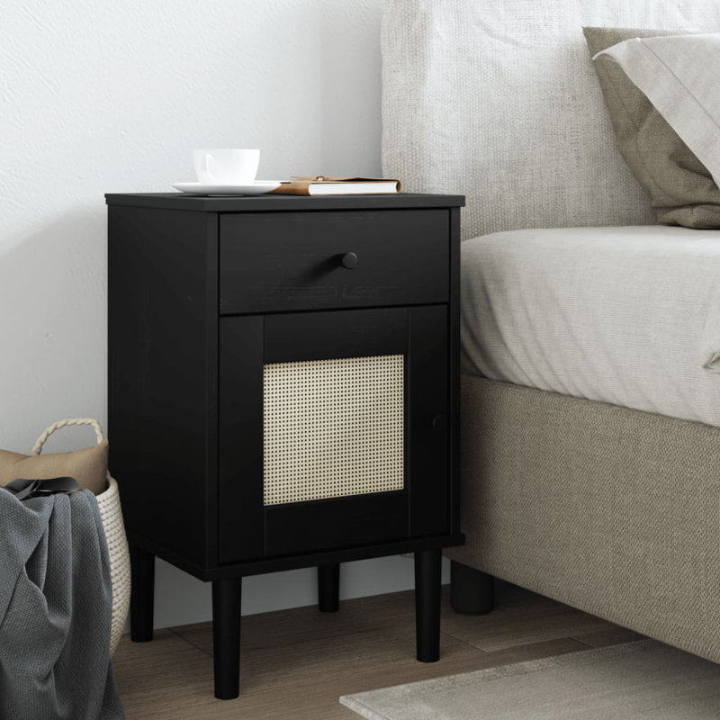 Bedside Table Rattan Look, Black