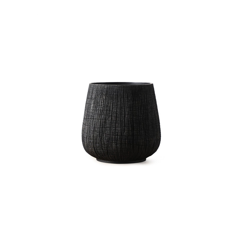 Round Etched Resin Pot Planter, 12.25'' H x 13.5'' W x 13.5'' D, Black