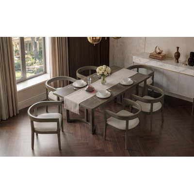 Ensemble de table de salle à manger pour 6 personnes TREXM, ensemble de table de cuisine rectangulaire avec 6 chaises rembourrées, table de salle à manger en grain de bois avec dossier incurvé et sièges rembourrés (espresso)
