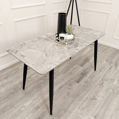 Stone Top Metal Base Dining Table