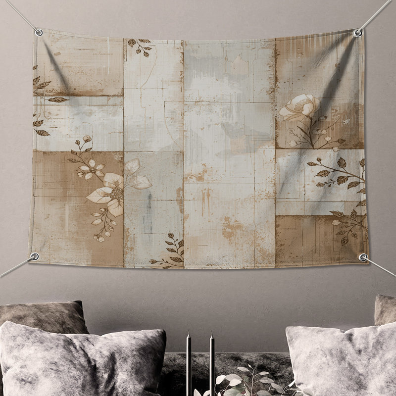 Tapisserie murale «Floral Patchwork Collage», H 50 po x l 60 po avec 4 œillets