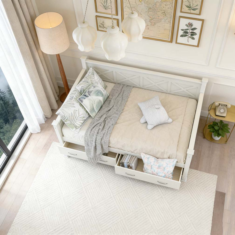 Twin Size Daybed with 2 Large Drawers, Cream White