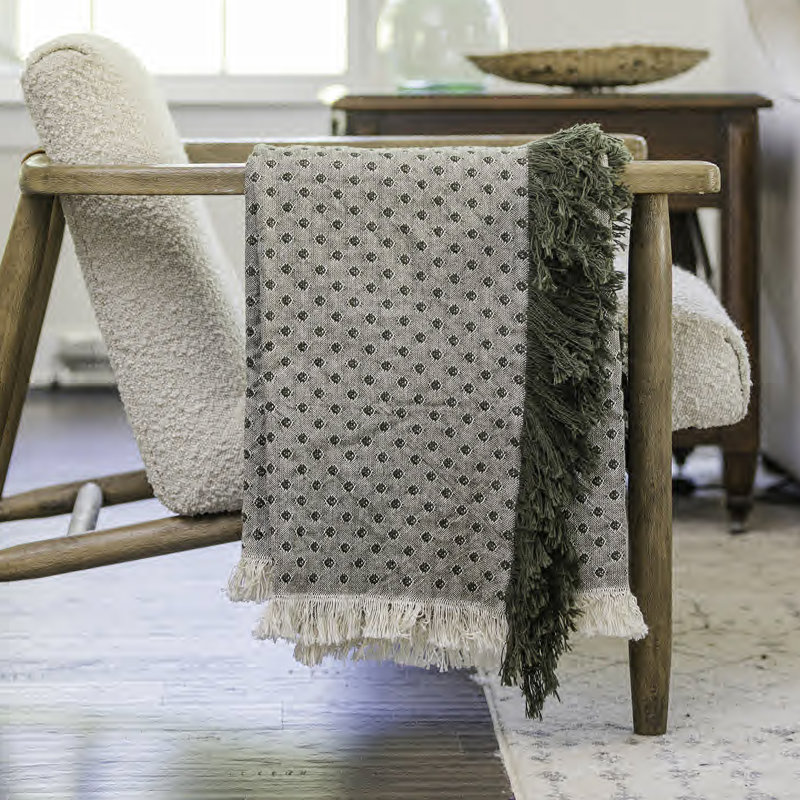 46 x 67 Woven Throw, Green Polka Dots