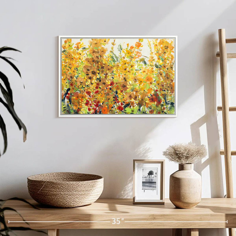 Golden Summer Garden I, Cadre flottant blanc, 19 po x 13 po