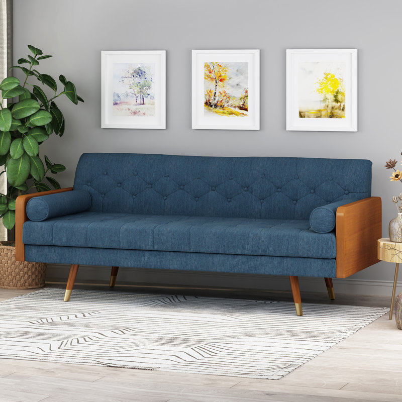 Élégant bleu marine avec capitonnage moderne Mid-Century, option tissu