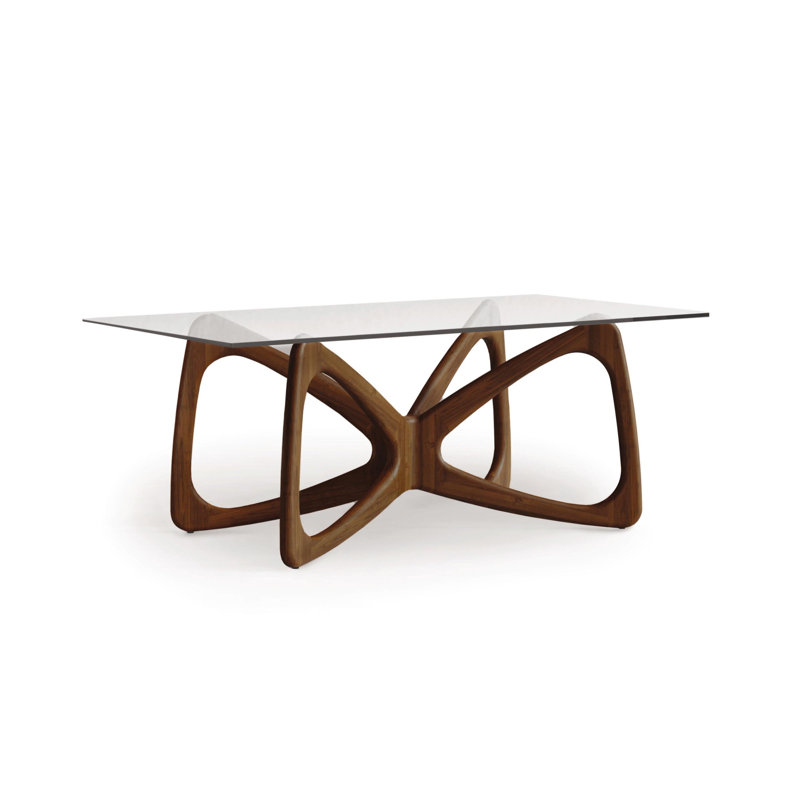Butterfly Dining Glass Top Table, 30"H x 72"L x 42"W, Natural Walnut