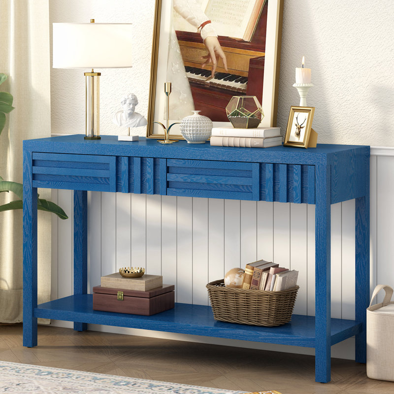 2-Drawers Storage Chest with Open Shelves, Navy Blue