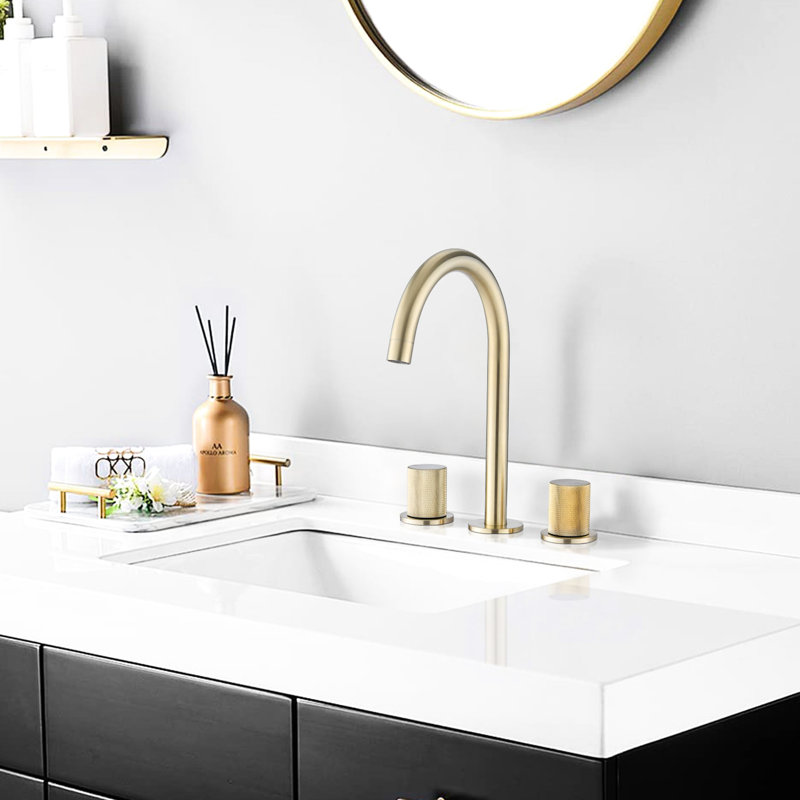 Two Handles 8 Inch Bathroom Faucet - Brushed Golden, 360 Rotatable , To Corrosion And Stains For Performance