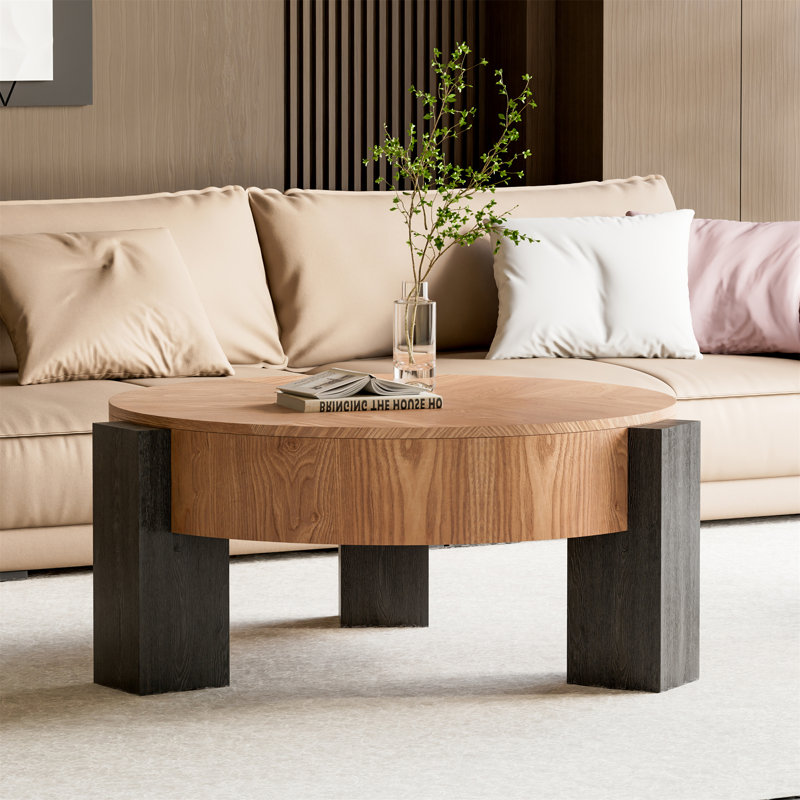 Table basse ronde de 33 po avec rangement dissimulé (seulement avec table basse), Bois naturel