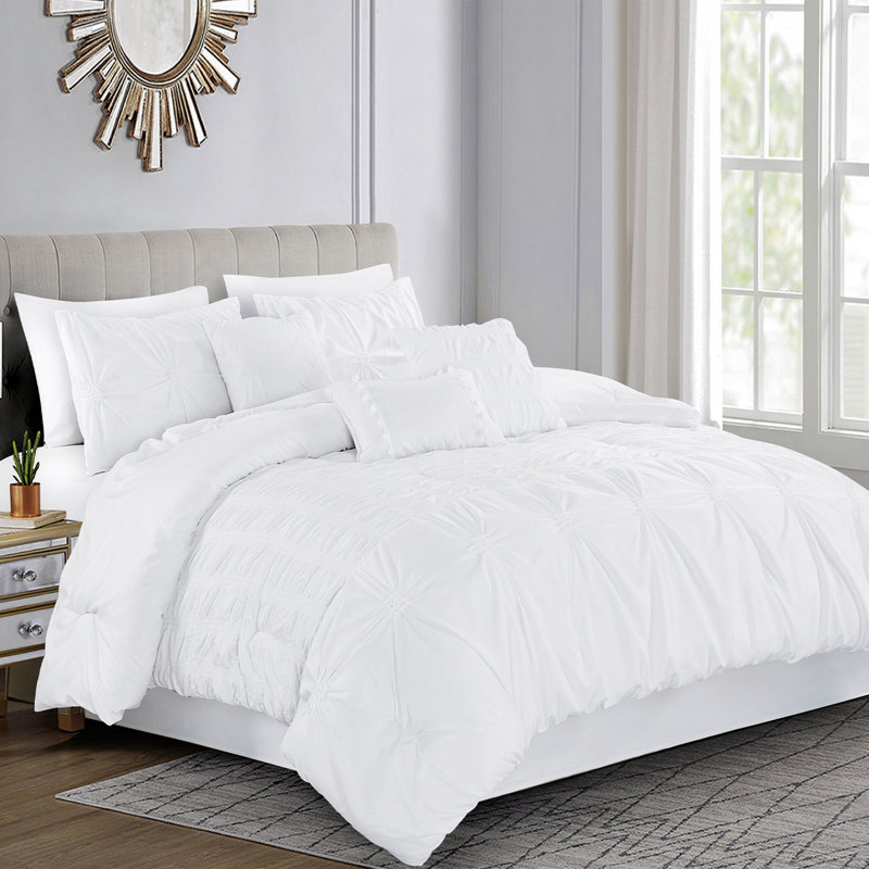 JML 7 Pieces Comforter Set Bed In A Bag, Breathable & Soft Down Alternative Comforter Set, White, California King