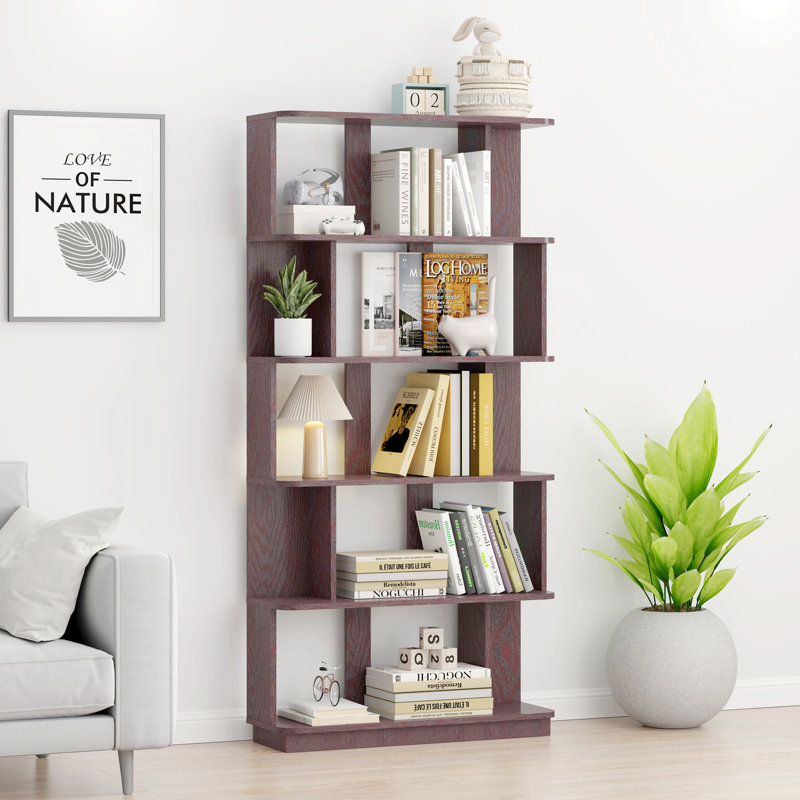 31.5" L x 64.56" H Free combination bookshelf Modern 5-Tier Open Storage Bookcase, Ox Blood Red