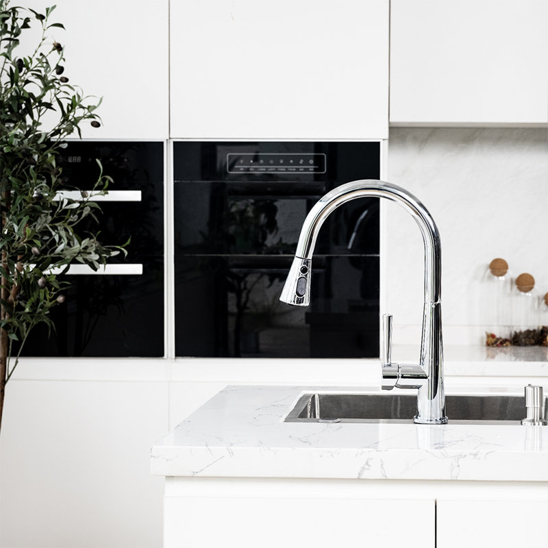 Single Handle 3 Functions Pull-down Sprayer Kitchen Faucet, Chrome