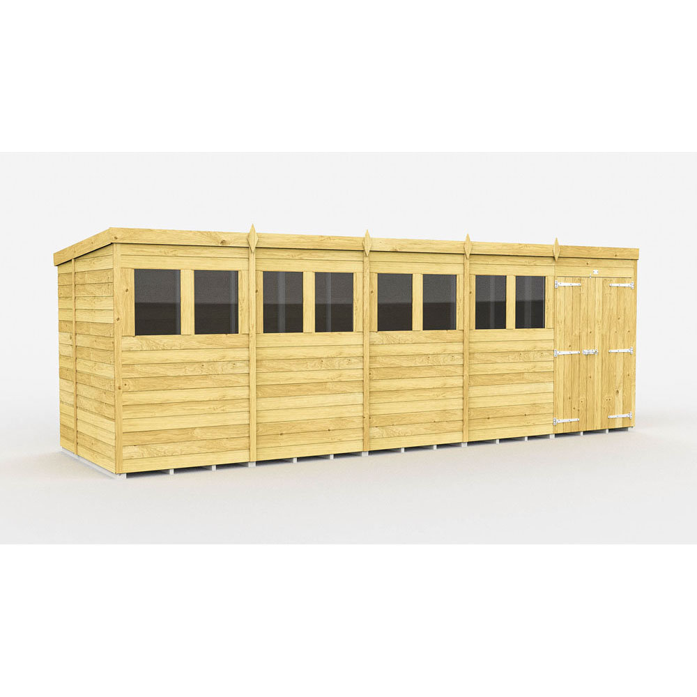 20ft x 7ft Pent Shed - Double Door with Windows