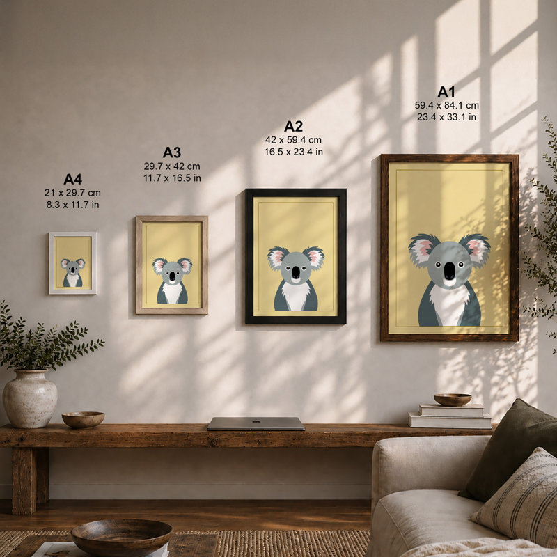 Gentle Koala Modern - Framed Print, A4 - 29.7 x 21.0 cm, White