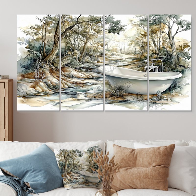 «Green and Brown Forest Bath Retreat», ensemble d'art mural de salle de bain, H 28 po x l 48 po