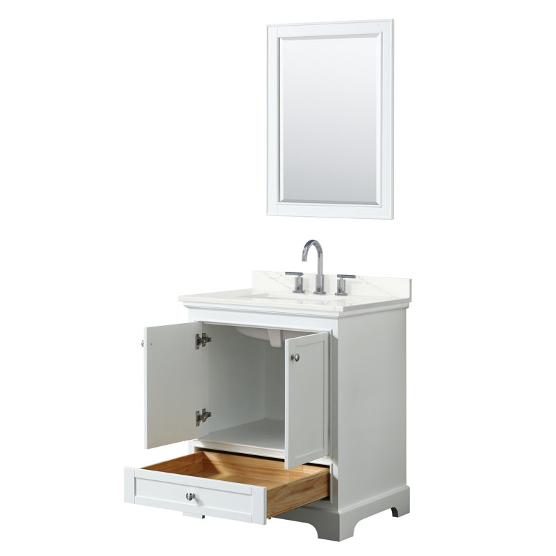 Deborah Single Bathroom Vanity with Quartz Top, White, Polished Chrome, Giotto Quartz