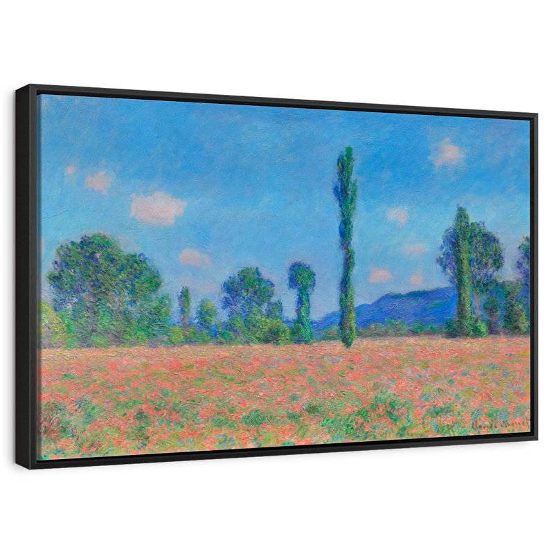 Champ de coquelicots, Giverny, 1891, 25 po x 17 po, Cadre flottant noir