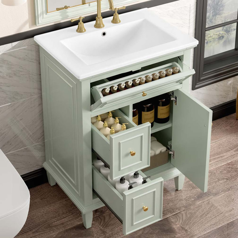 Meuble-lavabo 24 po avec lavabo en céramique, Vert clair