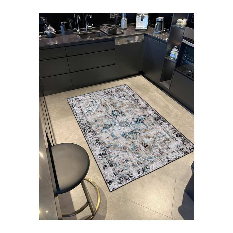 Tapis décoratif de couleur gris diamant lavable à la machine, Carré 3 pi 3 po