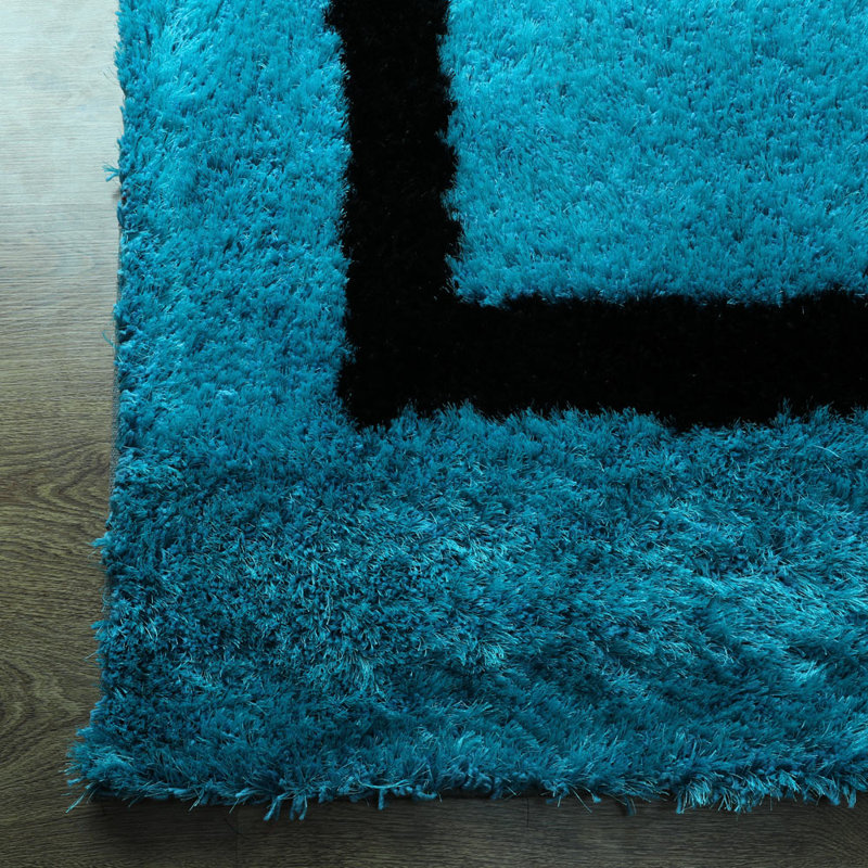 Tapis à poils longs en polyester touffeté à la main Akzel - 9 pi x 12 pi, de couleur turquoise, de conception moderne géométrique, de tapis antidérapants faits à la main et épais pour le salon, la chambre à coucher