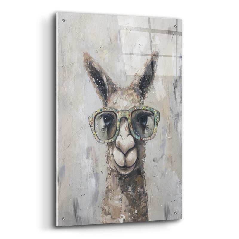 «Llama with Glasses» par Svetlana Aleynikova, art mural en verre acrylique, H 36 po x l 24 po